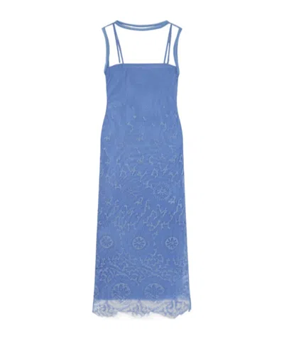 Sir Leif Embroidered Tulle Midi Dress In Blue