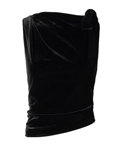 Sir Ettore Asymmetric Tie-detailed Draped Stretch-velvet Top In Black