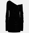 Sir Ettore Off-the-shoulder Draped Stretch-velvet Mini Dress In Black