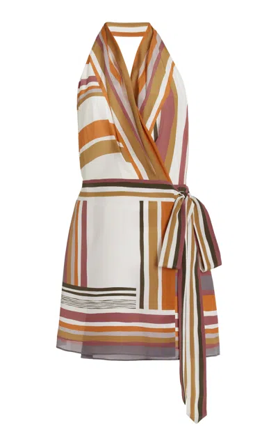 Sir Exclusive Caprera Wrapped Silk Halter Mini Dress In Stripe
