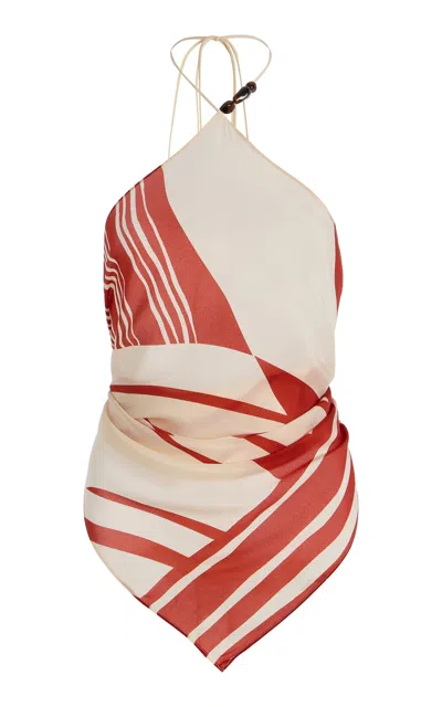 Sir Exclusive Riviera Calla Silk Crepe De Chine Scarf Top In Orange