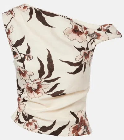 Sir Floral Asymmetric Linen Top In Neutral