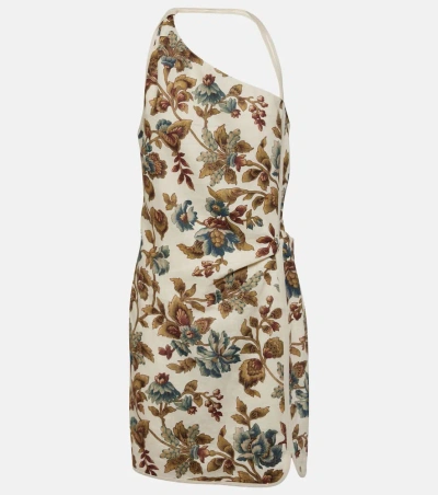 Sir Floral One-shoulder Linen Minidress In Viola Print