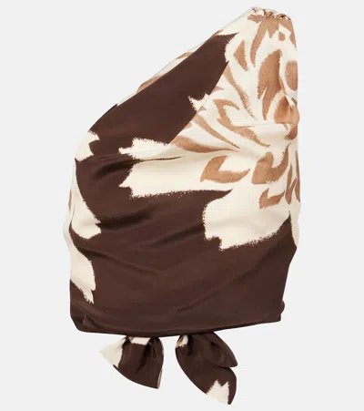 Sir Floral One-shoulder Silk Satin Top In Brown