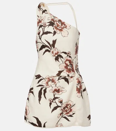 Sir Floral One-shoulder Linen Minidress In White