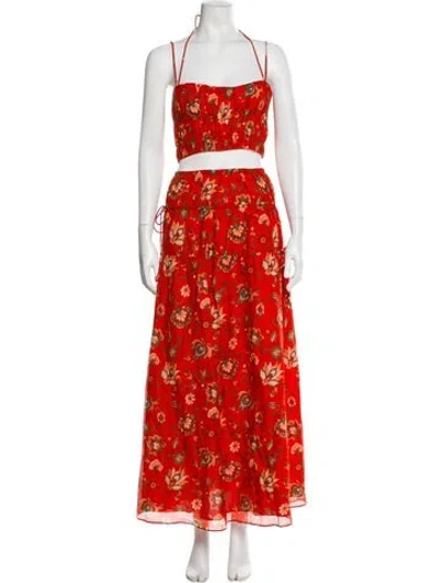 Pre-owned Sir Floral Print Bow Accents Skirt Set In Red
