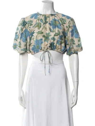 Pre-owned Sir Floral Print Crew Neck Crop Top In Neutrals