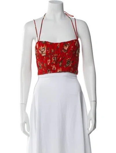 Pre-owned Sir Floral Print Halterneck Crop Top In Orange