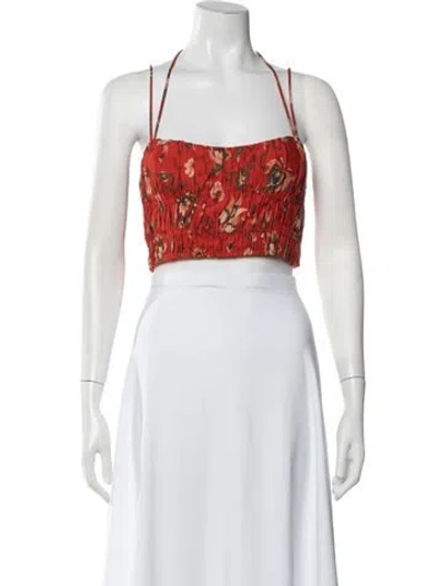 Pre-owned Sir Floral Print Halterneck Crop Top In Orange