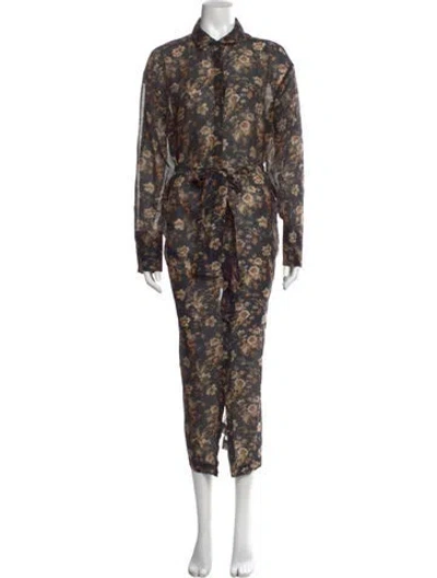 Pre-owned Sir Floral Print Long Dress In Black