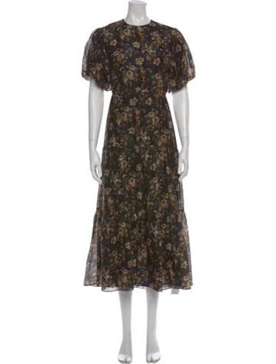 Pre-owned Sir Floral Print Long Dress In Black