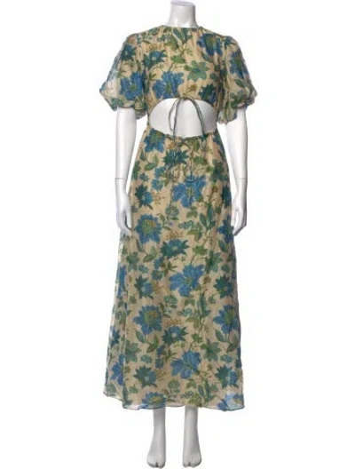Pre-owned Sir Floral Print Long Dress In Blue