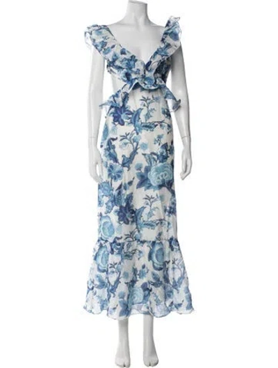 Pre-owned Sir Floral Print Long Dress In Blue