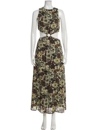 Pre-owned Sir Floral Print Long Dress In Brown