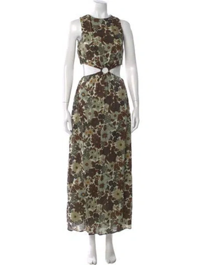 Pre-owned Sir Floral Print Long Dress In Green