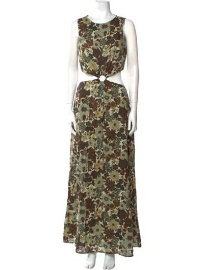 Pre-owned Sir Floral Print Long Dress In Green