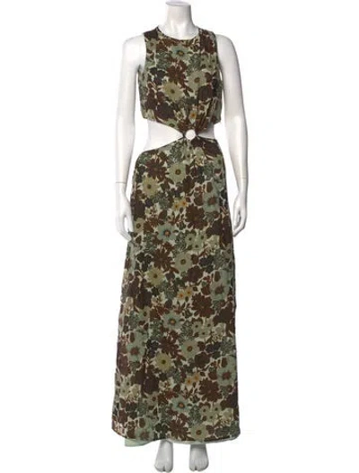 Pre-owned Sir Floral Print Long Dress In Green