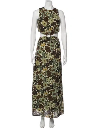 Pre-owned Sir Floral Print Long Dress In Green