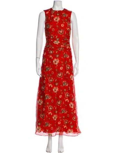 Pre-owned Sir Floral Print Long Dress In Orange