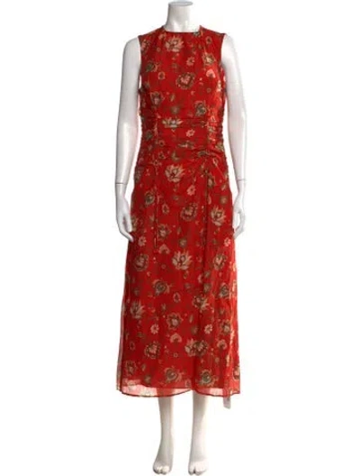 Pre-owned Sir Floral Print Long Dress In Orange