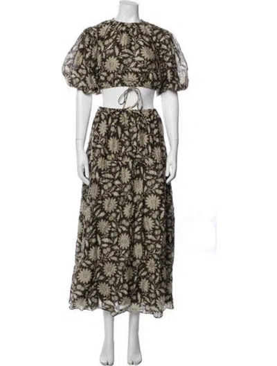 Pre-owned Sir Floral Print Pleated Accents Skirt Set In Brown
