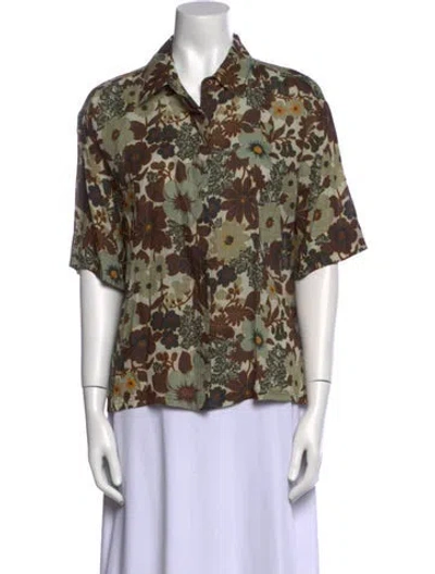 Pre-owned Sir Floral Print Short Sleeve Button-up Top In Green