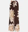 Sir Floral Silk Satin Wide-leg Pants In Brown