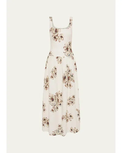Sir Freja Floral Linen Midi Dress In White