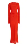 Sir Fresca Gathered Silk Midi Dress In Red