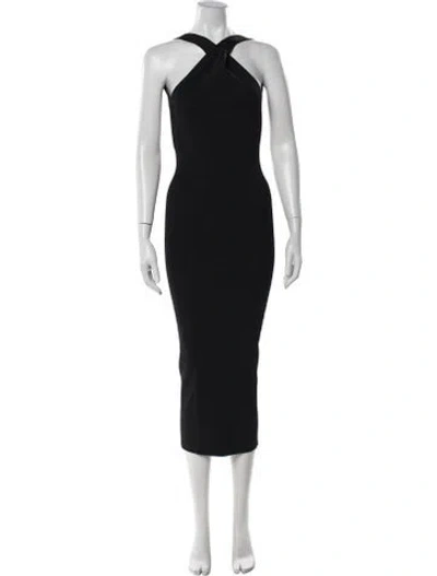 Pre-owned Sir Halterneck Midi Length Dress In Black