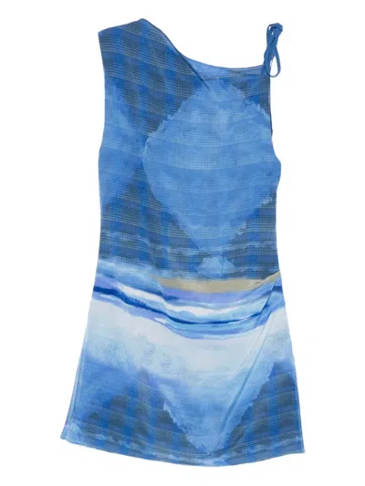 Sir Isla Waves Print Mini Dress In Blue