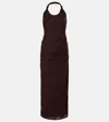Sir Jacques Knot Gathered Semi-sheer Midi Dress In Brown