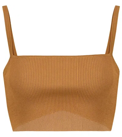 Sir Jasper Ribbed-knit Crop Top In Brown