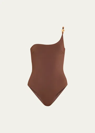 Sir Jeanne Beaded One-piece Swimsuit In Chocolate