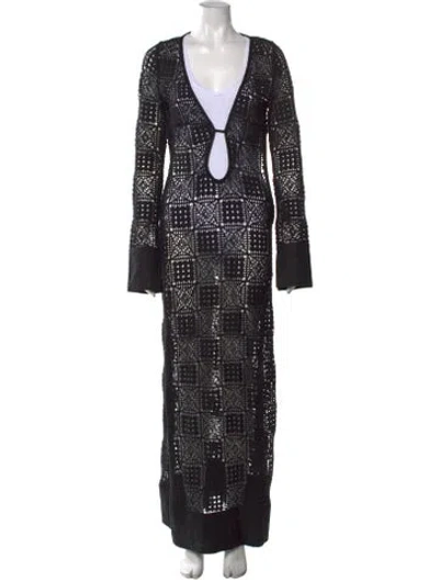 Pre-owned Sir Lace Pattern Long Dress In Black