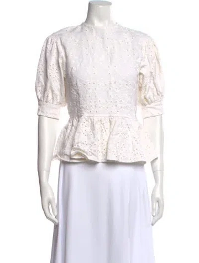 Pre-owned Sir Lace Pattern Mock Neck Blouse In White