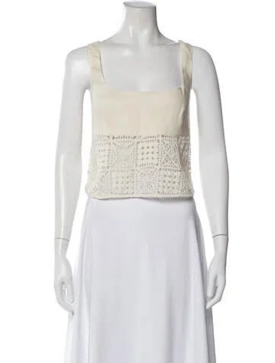 Pre-owned Sir Lace Pattern Square Neckline Top In White
