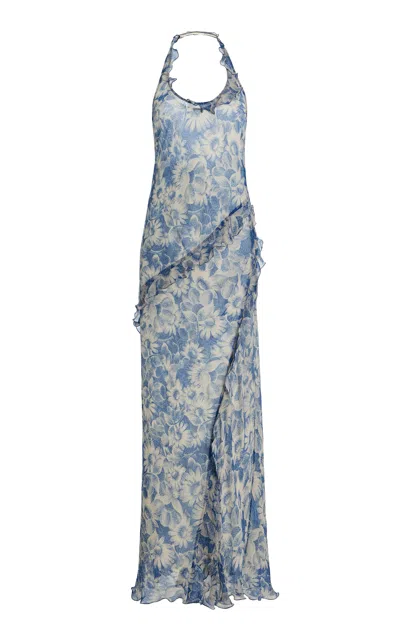 Sir . Lilia Halter Chiffon Maxi Dress In Blue