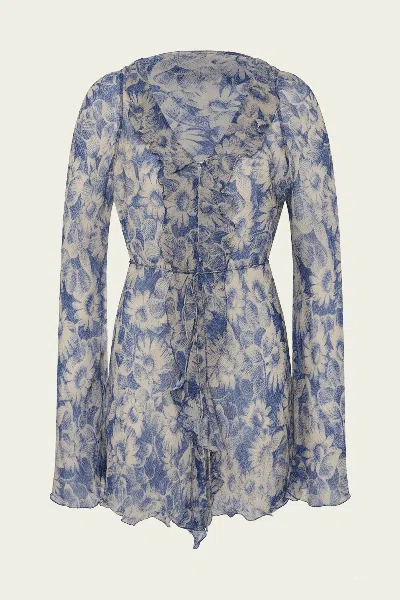 Sir Lilia Ruffle Long-sleeve Mini Dress In Daisy Meadow In Multi