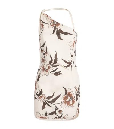 Sir . Linen Asymmetric Peony Mini Dress In Neutral