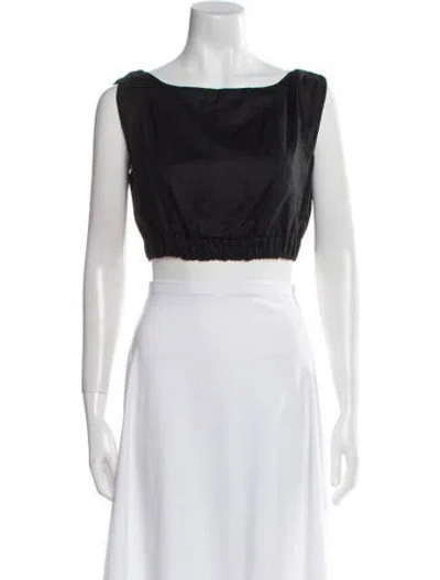 Pre-owned Sir Linen Bateau Neckline Crop Top In Black