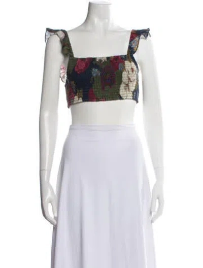 Pre-owned Sir Linen Floral Print Crop Top In Blue