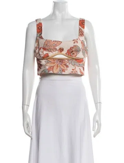 Pre-owned Sir Linen Floral Print Crop Top In Green