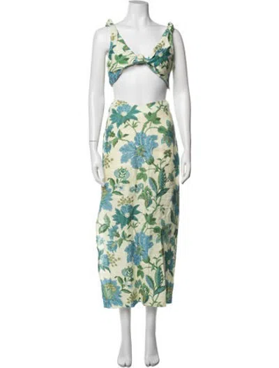 Pre-owned Sir Linen Floral Print Skirt Set In Green