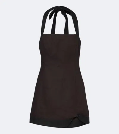 Sir Linen Halterneck Minidress In Brown