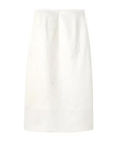 Sir Alessandra Embroidered Linen Midi Skirt In White