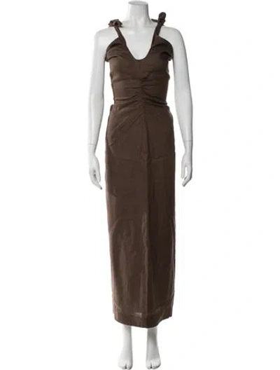 Pre-owned Sir Linen Long Dress In Brown