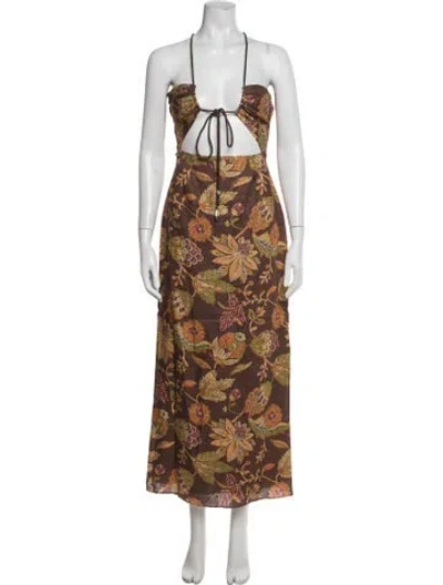 Pre-owned Sir Linen Long Dress In Brown