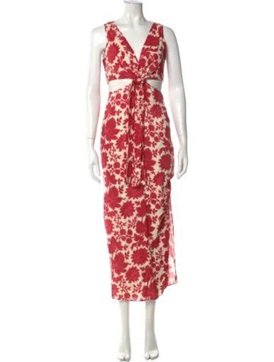 Pre-owned Sir Linen Long Dress In Neutrals/red