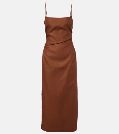 Sir . Linen Tommy Midi Dress In Brown